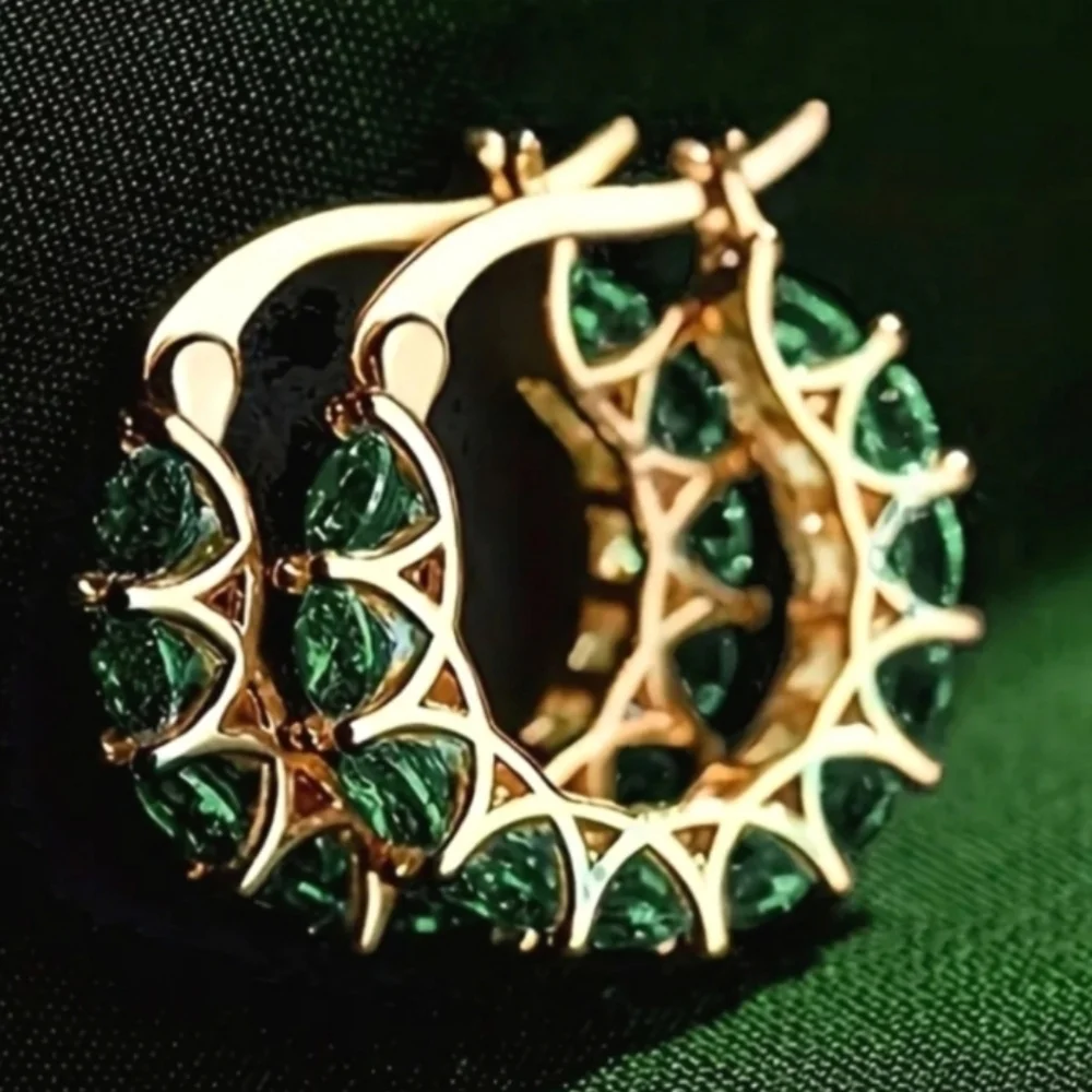 Gold and Green Filigree Hoop Earrings